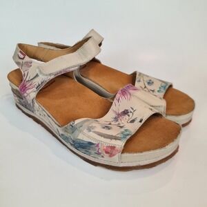 On Foot Zen Floral Leather Platform Wedge Sandals Cream Beige Made in Spain 41